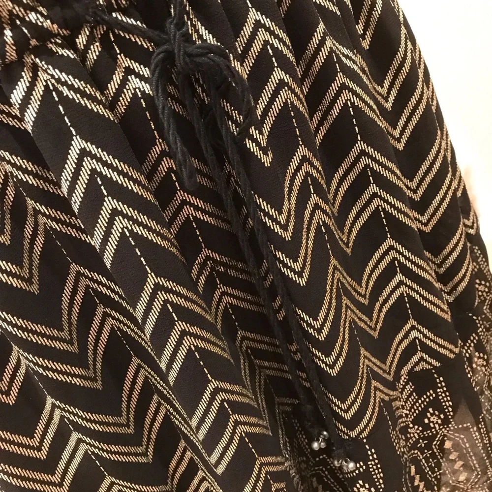 Free People Black Gold Mini Dress Size XS Oversized Boho Whimsigoth Festival